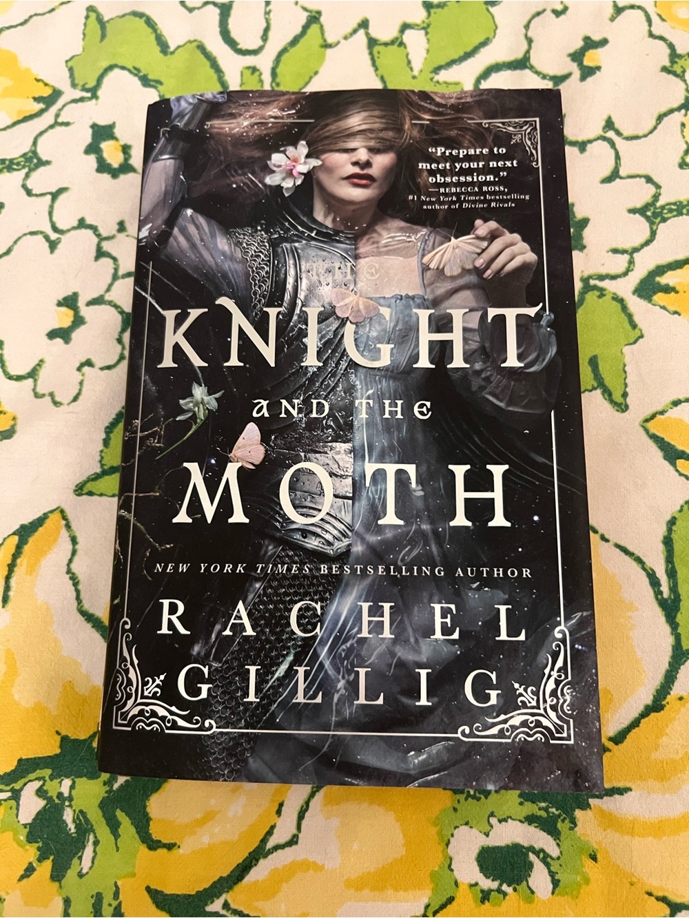 The Knight and the Moth Hardcover Book black with pale pink and cream moths